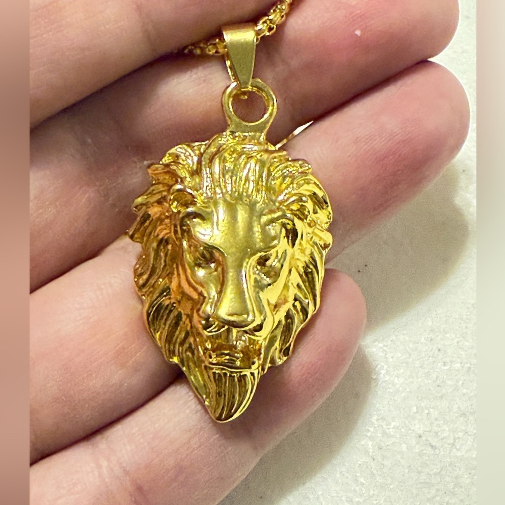 Gold Lion Head Necklace.